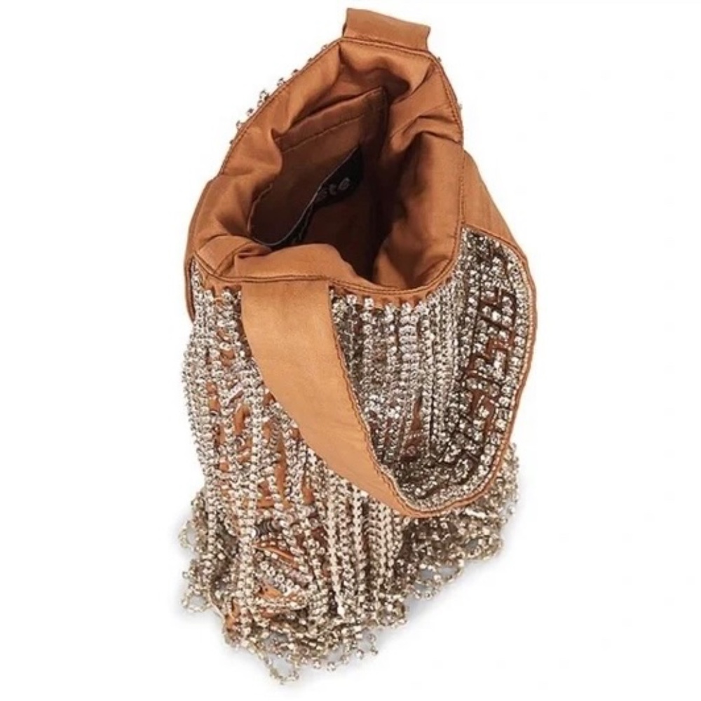 Retrofete Nude And Silver Crystal Fringe Bag New With Tags